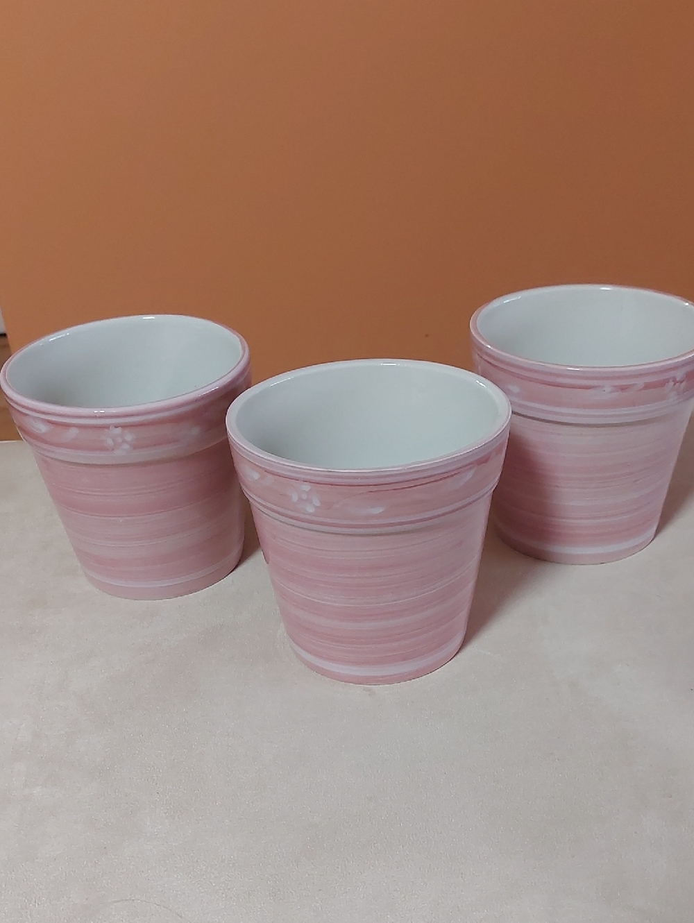 Pink Ceramic Flower Vase, Made In Portugal, Planter - Set of 3